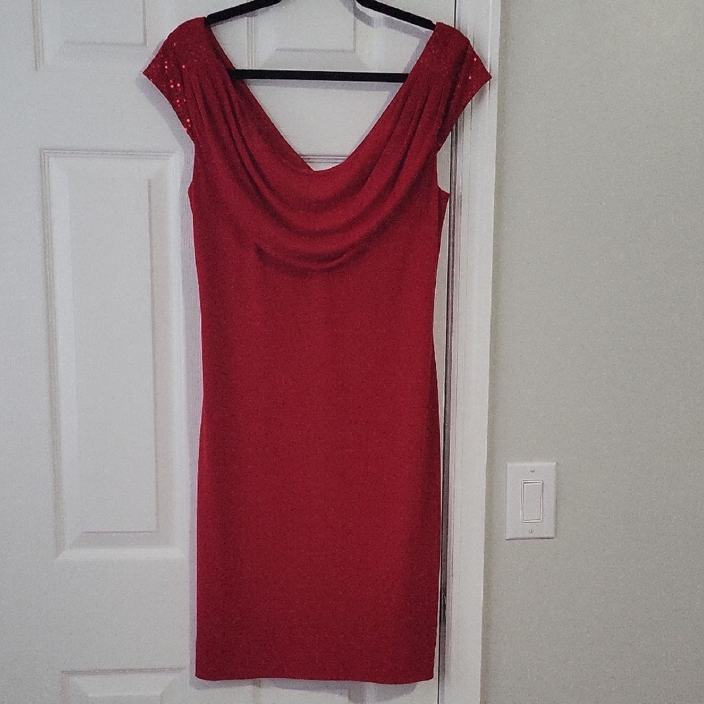 Connected Apparel Red Backless Dress Size 10